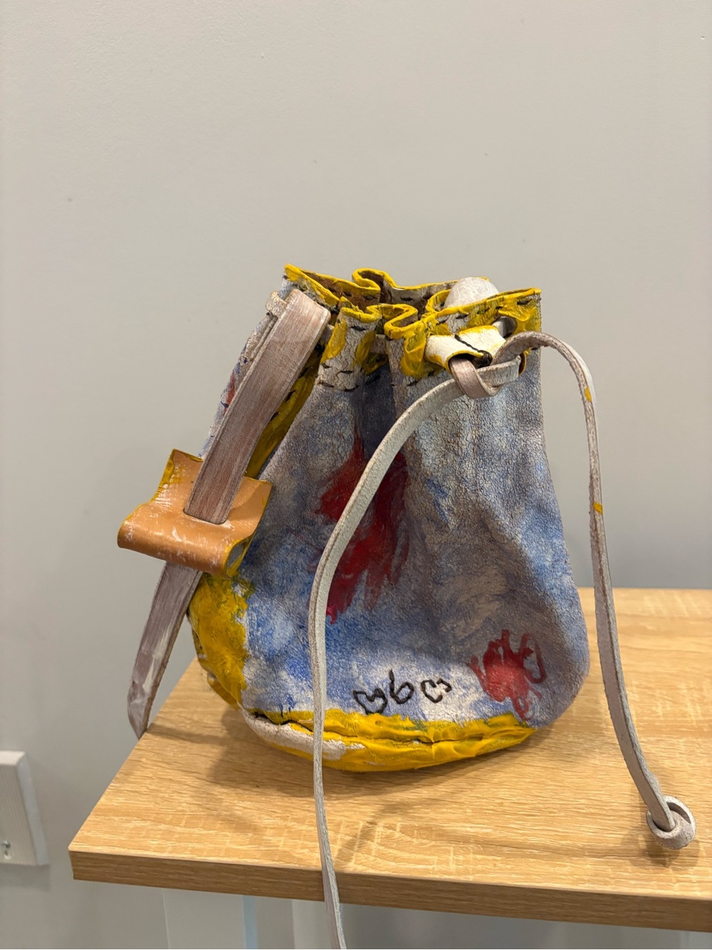 Hand-Painted leather Drawstring Bucket Bag
